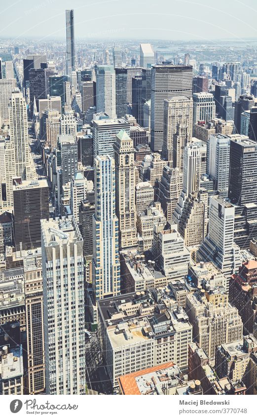 Retro toned aerial view of Manhattan, New York City, USA. - a